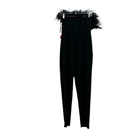 Leena for Mac Duggal Ostrich Feather Strapless Jumpsuit Black Women's Size 6 NWT - Picture 6 of 12